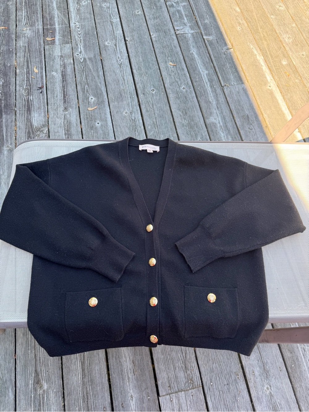 Philosophy Republic Clothing Black Gold Button Cardigan Sweater Medium